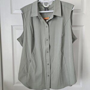 NEW Eddie Bauer Colared Womens Button Up Tech Stretch Sleeveless Shirt green